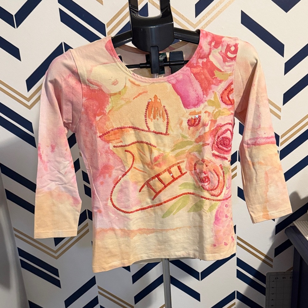 Marshall 3/4 sleeve sequenced Artistic Pink and Orange 3/4 Sleeve Tee
